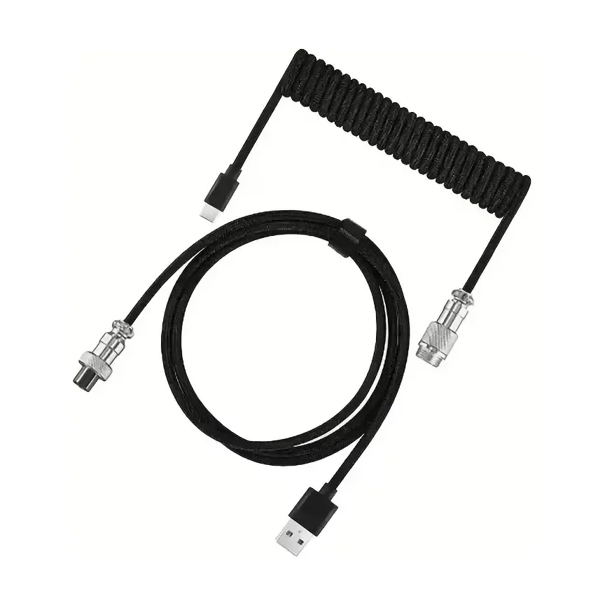 Cable Espiral Enrollado Aviador Tipo-C A Usb Para Teclados Gaming Blanco Negro · foto 2