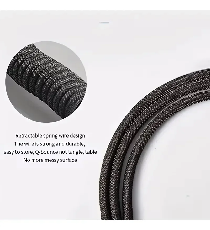 Cable Espiral Enrollado Aviador Tipo-C A Usb Para Teclados Gaming Blanco Negro · foto 4