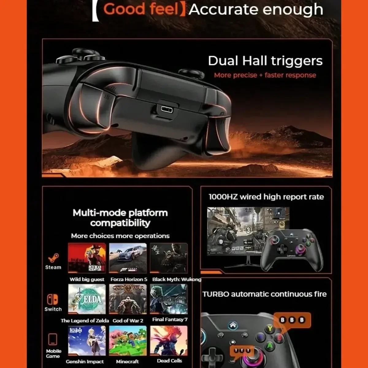 Control Gamepad Inalambrico Lenovo S02 Switch Bluetooth PC Efecto Hall · foto 3
